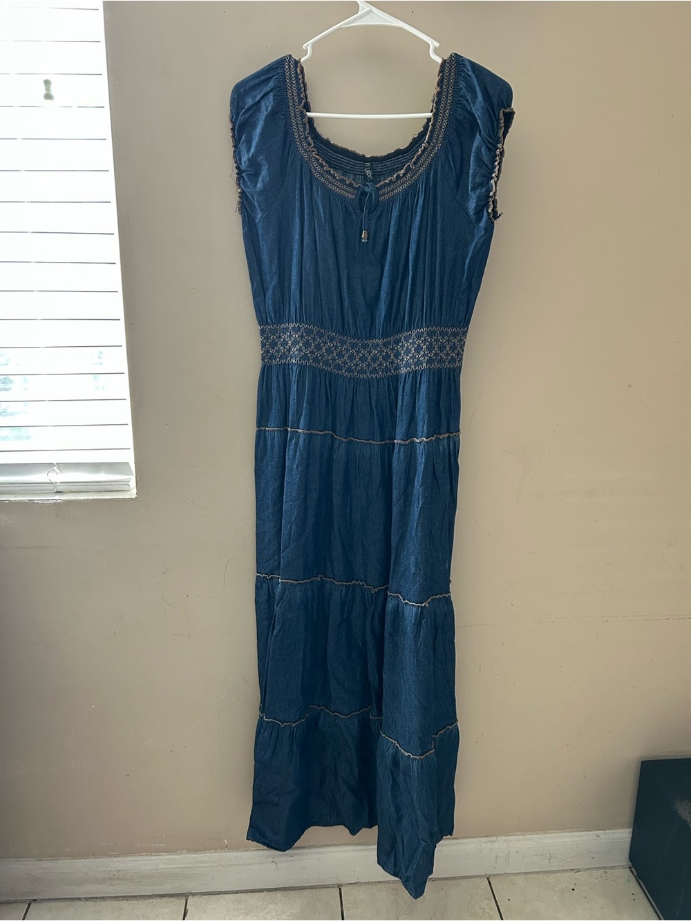 Lapis Navy Blue Embroidered Waist Maxi Dress